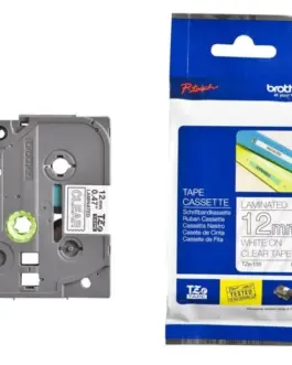 ЛЕНТА ЗА ЕТИКЕТНИ ПРИНТЕРИ BROTHER ТИП TZ - 12 mm x 800 m - WHITE ON CLEAR TAPE - PN TZE135