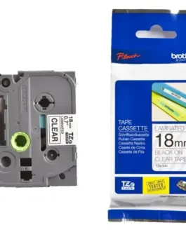 ЛЕНТА ЗА ЕТИКЕТНИ ПРИНТЕРИ BROTHER ТИП TZ - 18 mm x 800 m - BLACK ON CLEAR TAPE - PN TZE141