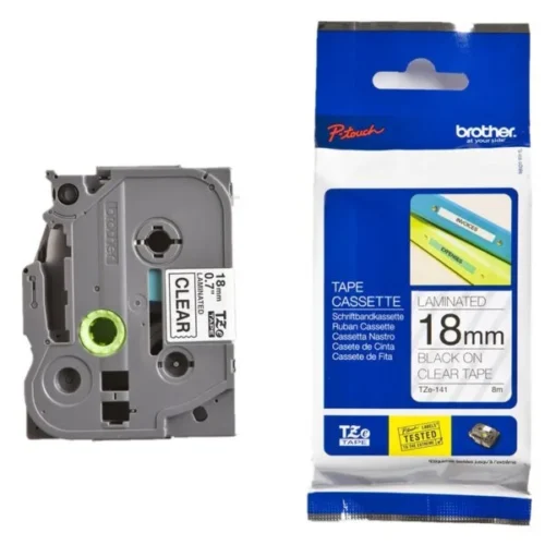 ЛЕНТА ЗА ЕТИКЕТНИ ПРИНТЕРИ BROTHER ТИП TZ - 18 mm x 800 m - BLACK ON CLEAR TAPE - PN TZE141
