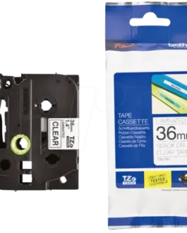 ЛЕНТА ЗА ЕТИКЕТНИ ПРИНТЕРИ BROTHER ТИП TZ - 36 mm x 800 m - BLACK ON CLEAR TAPE - PN TZE161