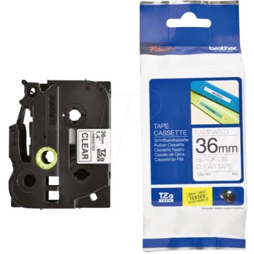 ЛЕНТА ЗА ЕТИКЕТНИ ПРИНТЕРИ BROTHER ТИП TZ - 36 mm x 800 m - BLACK ON CLEAR TAPE - PN TZE161