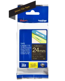 ЛЕНТА ЗА ЕТИКЕТНИ ПРИНТЕРИ BROTHER ТИП TZ - 24 mm x  8 m - GOLD ON BLACK TAPE - PN TZE354