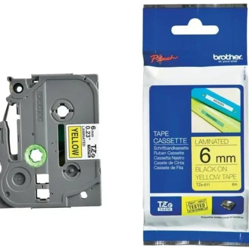 ЛЕНТА ЗА ЕТИКЕТНИ ПРИНТЕРИ BROTHER ТИП TZ - 6 mm x 800 m - BLACK ON YELLOW TAPE - PN TZE611