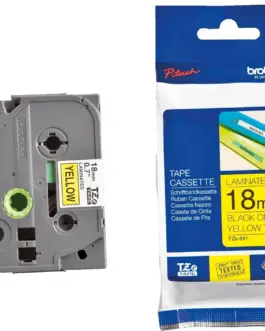 ЛЕНТА ЗА ЕТИКЕТНИ ПРИНТЕРИ BROTHER ТИП TZ - 18 mm x 800 m - BLACK ON WELLOW TAPE - PN TZE641