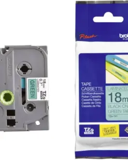 ЛЕНТА ЗА ЕТИКЕТНИ ПРИНТЕРИ BROTHER ТИП TZ - 18 mm x 800 m - BLACK ON GREEN TAPE - PN TZE741