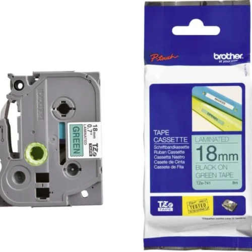 ЛЕНТА ЗА ЕТИКЕТНИ ПРИНТЕРИ BROTHER ТИП TZ - 18 mm x 800 m - BLACK ON GREEN TAPE - PN TZE741