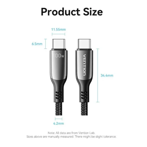 Alternative view of Vention кабел USB2.0 Type-C/Type-C 100W, LED display 2m - CTKBH