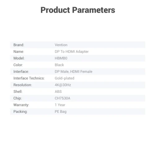 Vention адаптер Adapter DisplayPort M / HDMI F – 4K
