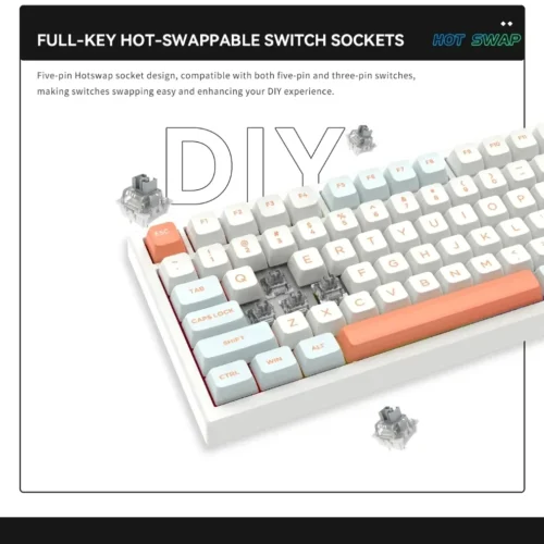 VGN безжична геймърска механична клавиатура Wireless Gaming Mechanical Keyboard – N75 PRO Jelly Orange – Azure Switches