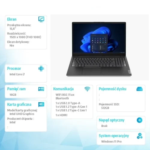 Alternative view of Lenovo Лаптоп V15 G4 83A100QLPB W11Pro i7-13620H/8GB/512GB/INT/15.6 FHD/Business черен/3YR OS