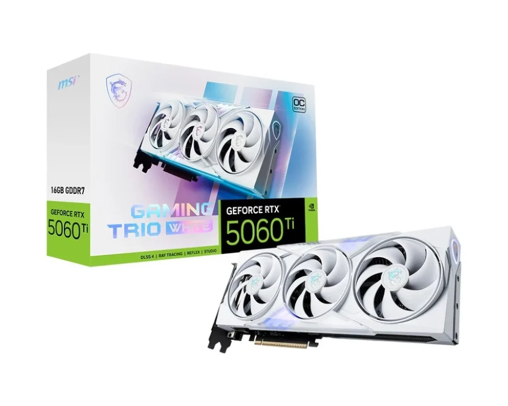MSI видео карта GeFroce RTX 5060 Ti 16G GAMING TRIO OC бял