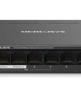 TP-LINK 6-Port 10/100 Mbps Desktop Switch with 4-Port PoE+ PORT: 4× 10/100 Mbps PoE+ Ports 2× 10/100 Mbps Non-PoE Ports MS106LP
