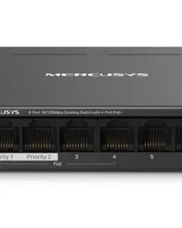 TP-LINK 6-Port 10/100 Mbps Desktop Switch with 4-Port PoE+ PORT: 4× 10/100 Mbps PoE+ Ports 2× 10/100 Mbps Non-PoE Ports MS106LP
