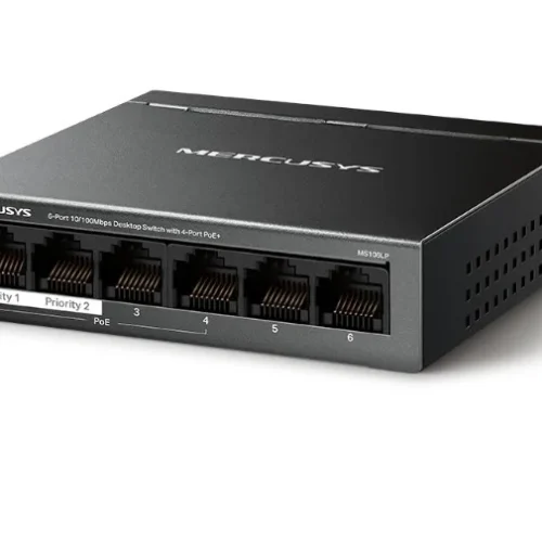 Alternative view of TP-LINK 6-Port 10/100 Mbps Desktop Switch with 4-Port PoE+ PORT: 4× 10/100 Mbps PoE+ Ports, 2× 10/100 Mbps Non-PoE Ports MS106LP