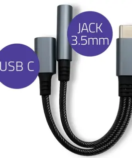Alternative view of Qoltec адаптер 2w1 USB C USB C Jack 3.5mm PD 15W