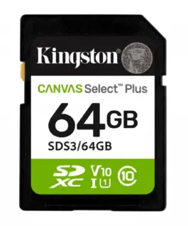 Kingston памет card SD 64GB Canvas Select Plus Gen3 100MB/s