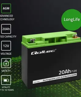 Alternative view of Qoltec AGM battery 12V 20Ah, max. 300A