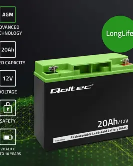 Alternative view of Qoltec AGM battery 12V 20Ah, max. 300A