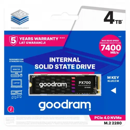 GOODRAM SSD PX700 4TB M.2 PCIe 2280 4×4 7400/6500MB/s