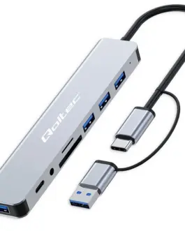 Qoltec HUB 8in1 USB C USBUSB C 4xUSB SD TF card Jack