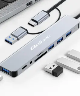 Alternative view of Qoltec HUB 8in1 USB C USB,USB C 4xUSB SD TF card Jack