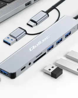 Alternative view of Qoltec HUB 8in1 USB C USB,USB C 4xUSB SD TF card Jack