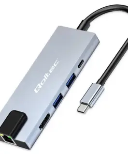 Qoltec HUB USB C 5in1 USB C PD 100W 2xUSB HDMI 4K RJ45