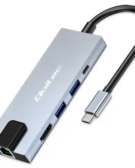 Qoltec HUB USB C 5in1 USB C PD 100W 2xUSB HDMI 4K RJ45