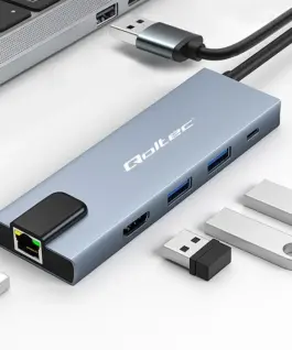 Alternative view of Qoltec HUB USB C 5in1 USB C PD 100W 2xUSB HDMI 4K RJ45