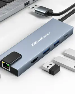Alternative view of Qoltec HUB USB C 5in1 USB C PD 100W 2xUSB HDMI 4K RJ45
