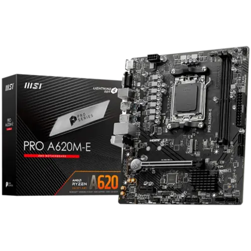 Дънна платка MSI PRO A620M-E mATX Socket AM5 Dual Channel DDR5 6800+MHz 1x PCIe x16 slot 1x M.2 slot 1x HDMI 1x VGA 2x U