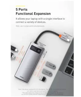 Alternative view of USB хъб Baseus Type-C 5 в 1 с 3х USB 3.0, 1х HDMI, 1х USB-C порта, сив