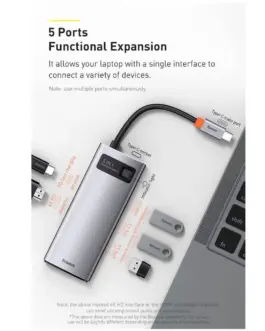 Alternative view of USB хъб Baseus Type-C 5 в 1 с 3х USB 3.0, 1х HDMI, 1х USB-C порта, сив