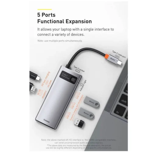 Alternative view of USB хъб Baseus Type-C 5 в 1 с 3х USB 3.0, 1х HDMI, 1х USB-C порта, сив