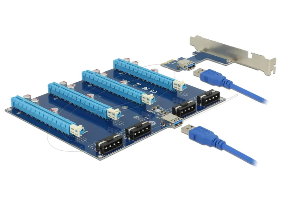 Конвертор Delock Riser Card PCI Express x1 > 4 x PCIe x16 with 60 cm USB cable