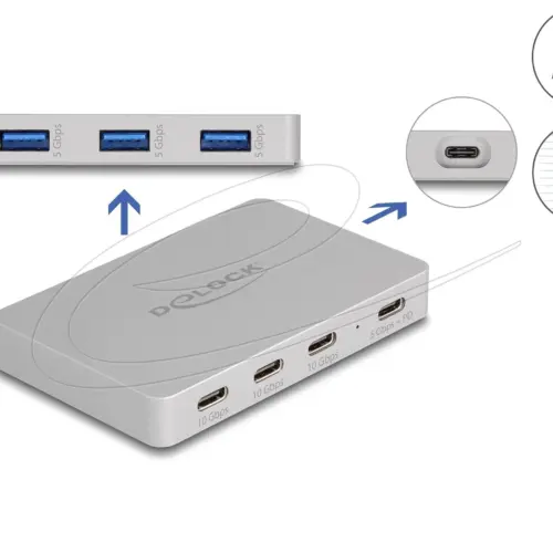 Alternative view of Delock Хъб USB-C, 7 порта, 3x USB-A 5 Gbps,  3x USB-C, 1xUSB-C PD 85 W