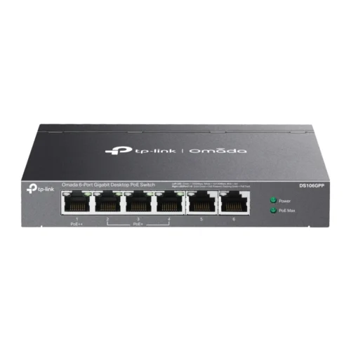6-портов гигабитов неуправляем комутатор TP-Link Omada DS106GPP с 3-портов PoE+ и 1-портов