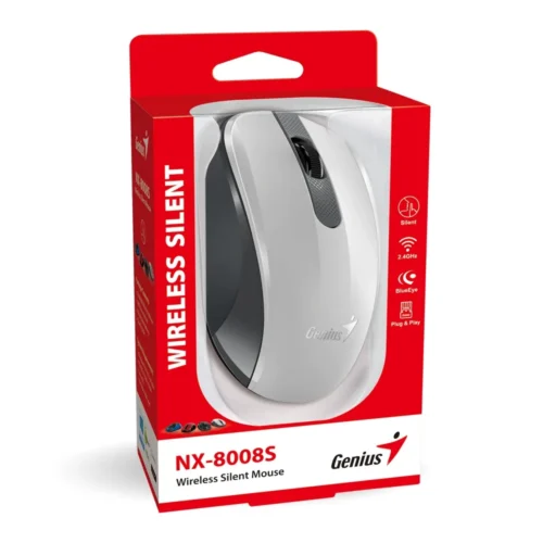 Genius безжина безшумна мишка Wireless Silent Mouse – NX-8008S White+Gray – Silent