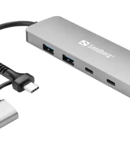 Alternative view of ХЪБ SANDBERG USB-C/A to 2xUSB-A+2xUSB-C - Grey - PN 136-64