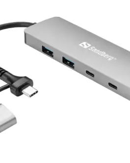 Alternative view of ХЪБ SANDBERG USB-C/A to 2xUSB-A+2xUSB-C - Grey - PN 136-64
