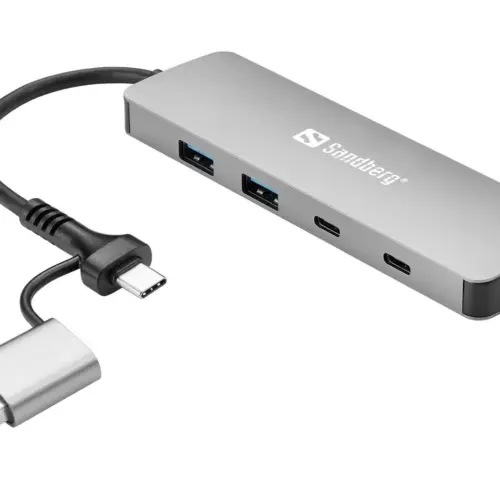 Alternative view of ХЪБ SANDBERG USB-C/A to 2xUSB-A+2xUSB-C - Grey - PN 136-64