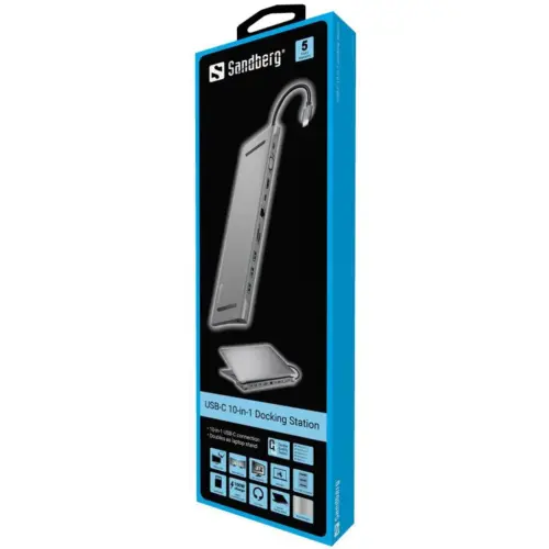 Alternative view of ХЪБ SANDBERG USB-C 10-in-1 - Gray - PN 136-31