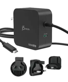 j5create JUP25102V Зарядно 220V- GaN 102W USB-C 2порта- за лаптопи таблети