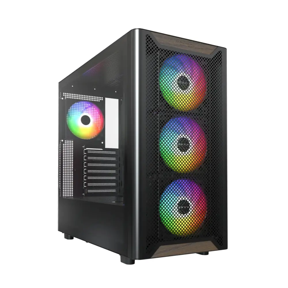Montech кутия Case ATX - XR Wood (B) - 4 x 120 mm ARGB Fans Wood USB-C Black