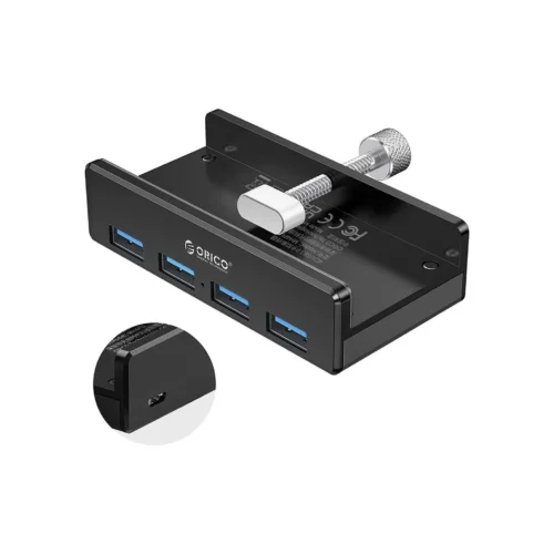 Orico хъб USB 3.0 HUB Clip Type 4 port - aux Micro-USB power input Black - MH4PU-P-BK