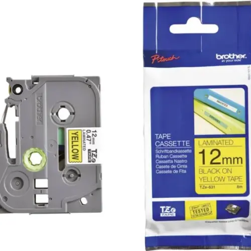 ЛЕНТА ЗА ЕТИКЕТНИ ПРИНТЕРИ BROTHER ТИП TZ - 12 mm x 800 m - BLACK ON YELLOW TAPE - PN TZE631