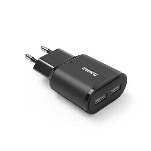 Alternative view of Зарядно HAMA 220V, 2 x USB-A, 12W, Черен