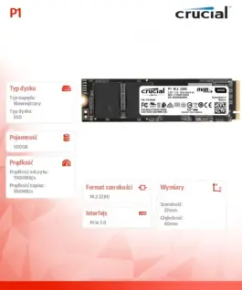 Crucial SSD P1 500GB M.2 PCIe NVMe 2280 1900/950MB/s