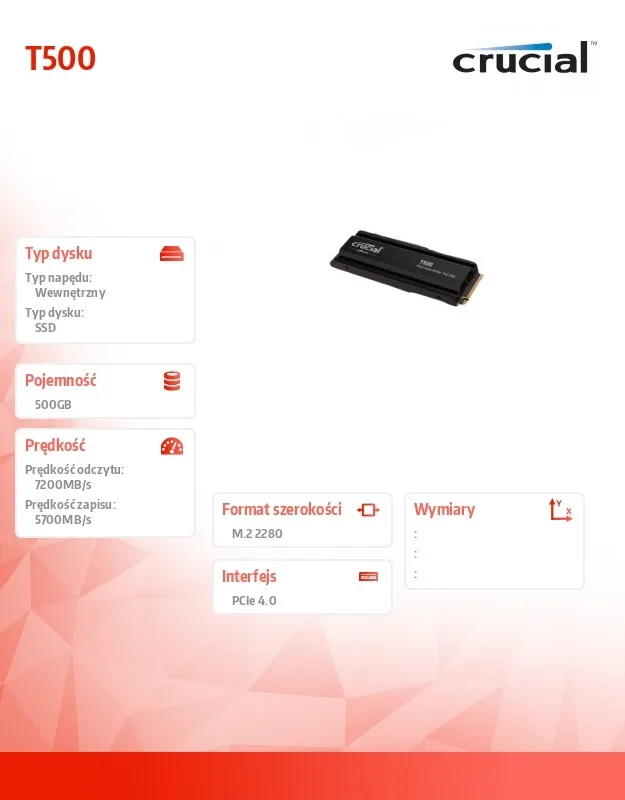 Crucial SSD T500 500GB M.2 NVMe2280 PCIe 4.0 7200/5700 - Image 4