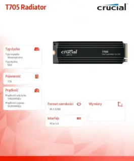 Alternative view of Crucial T705 1TB M.2 NVMe 2280 PCIe5.0 13600/10200 heatsink